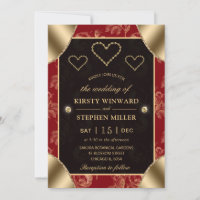 Mariage motif rose rouge et or & coeurs or