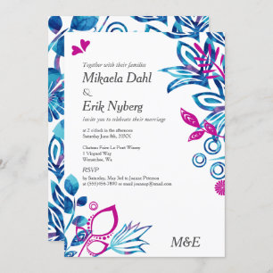Invitation Mariage Motif scandinave bleu et rose