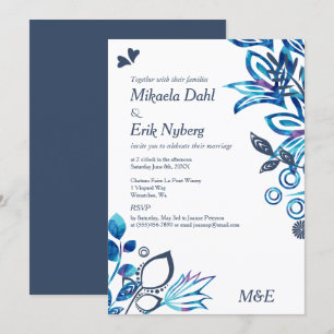 Invitation Mariage Motif scandinave gris et bleu