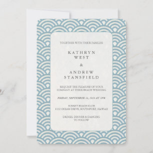 Invitation Mariage Motif Sea Blue + White Deco Wave