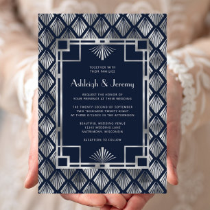 Invitation Mariage Motif Vintage déco bleu marine