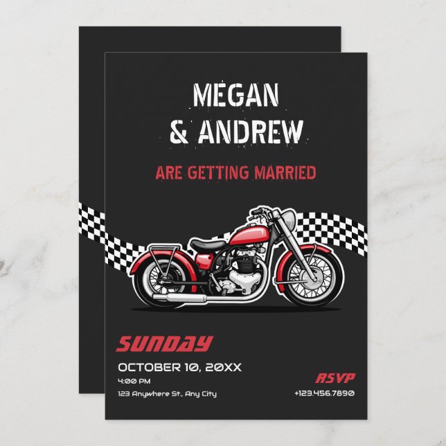 Invitation Mariage moto classique (Devant / Derrière)