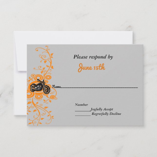 Invitation Mariage Motocyclette Gris, Orange, Noir RSVP (Devant)