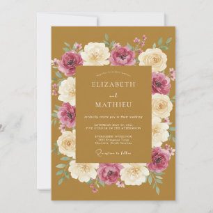 Invitation Mariage Moutarde Magenta Ranunculus Eucalyptus