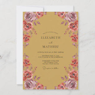 Invitation Mariage Moutarde Mauve Ranunculus Eucalyptus