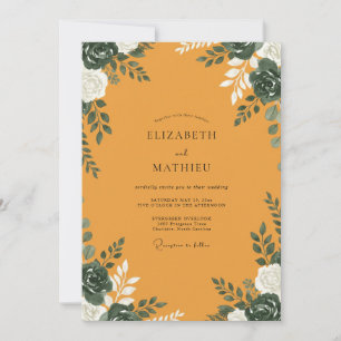 Invitation Mariage Moutarde Tilleul Feuillage Gris Eucalyptus