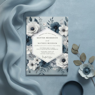 Invitation Mariage Murmure Floral Bleu Ardoise