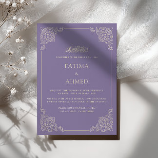 Invitation Mariage musulman Antique Baroque Blanc Lavande
