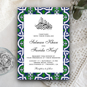 Invitation Mariage Musulman Arabesque Islamique Bleu et Vert