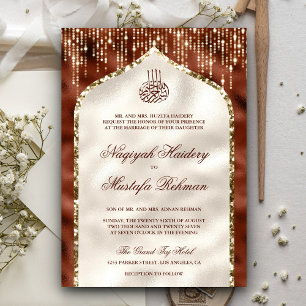 Invitation Mariage Musulman Arc Pailleté Or Orange et Ivoire