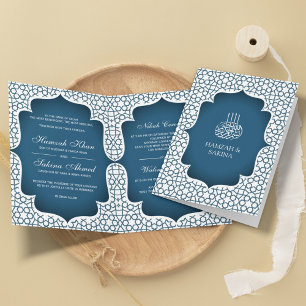 Invitation Mariage musulman blanc et bleu persan