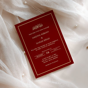 Invitation Mariage Musulman Burgundy Script Or Minimal