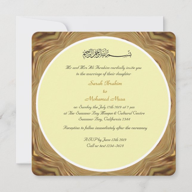 Invitation mariage musulman créateur et doré (Devant)