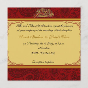 Invitation Mariage musulman de damassé rouge