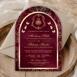 Invitation Mariage musulman de l'arc papillon en or de Bourgo