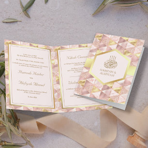 Invitation Mariage Musulman Hexagone Géométrique Rose Moderne