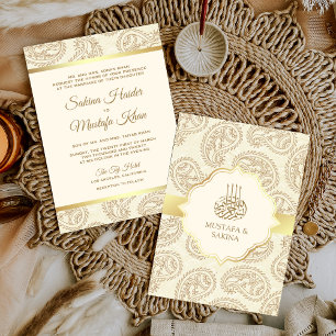 Invitation Mariage musulman islamique à motifs paisley crème 