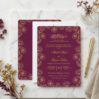 Invitation Mariage Musulman Islamique aux Fleurs Magenta et O