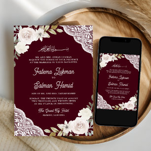 Invitation Mariage Musulman Islamique Dentelle Roses Blanches