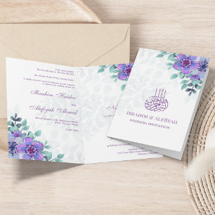 Invitation Mariage Musulman Islamique Floral Violet Moderne