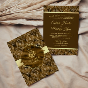 Invitation Mariage musulman islamique marron Mousse Damas dor