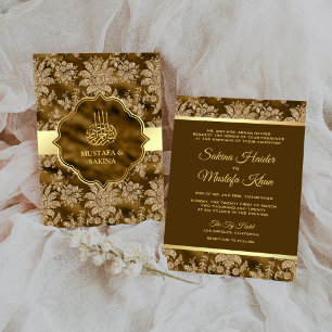 Invitation Mariage Musulman Islamique Marron Mousse Florale O