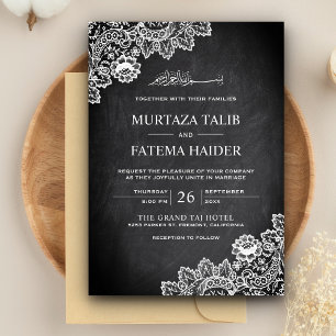 Invitation Mariage Musulman Islamique Tableau Noir Lace Blanc