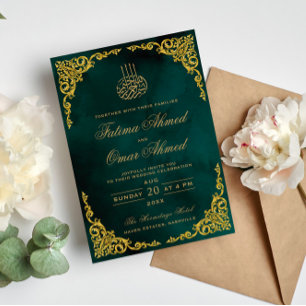 Invitation Mariage musulman islamique vert avec une bordure d