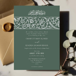 Invitation Mariage musulman islamique vert poussiéreux floral