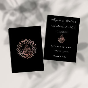 Invitation Mariage musulman moderne noir et rose or