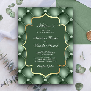 Invitation Mariage Musulman Motif Diamants Touffus Vert Sauge