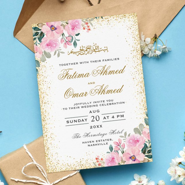 Invitation Mariage musulman musulman musulman à cadre d'or ro (Créateur téléchargé)