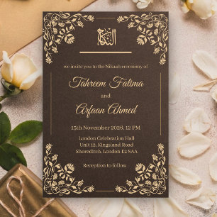 Invitation Mariage musulman Nikkah floral crème marron vintag