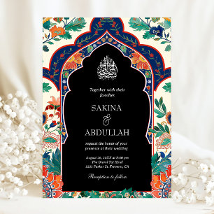 Invitation Mariage Musulman Noir à Incustation Florale Persan