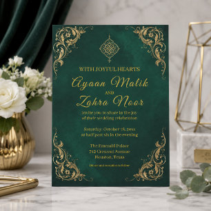 Invitation Mariage Musulman Or Vert Émeraude