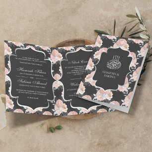 Invitation Mariage Musulman Roses Gris Rustique et Rose Blush