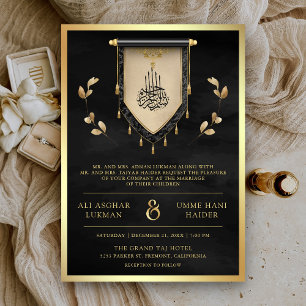 Invitation Mariage Musulman Rouleau Noir Antique Or
