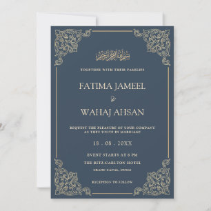Invitation Mariage Musulman Vintage Bleu Nuit Or Script