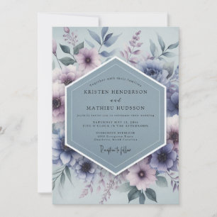Invitation Mariage Mystique Fleurie Bleu Ardoise