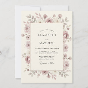 Invitation Mariage Nature Fleur de Rose Poussiéreuse