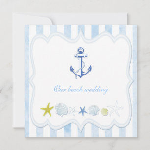 Invitation Mariage nautique à rayures bleues