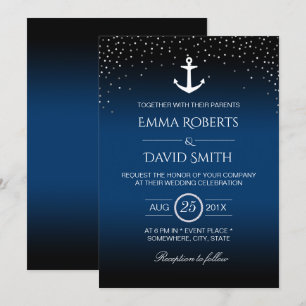 Invitation Mariage nautique Ancre Confetti Dots Marine Bleu