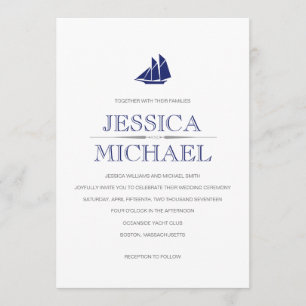 Invitation Mariage nautique Bateau bleu marine avec voiles Pe