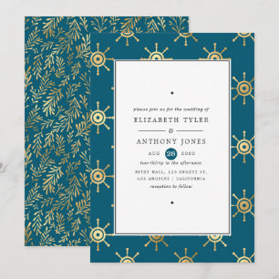 Invitation Mariage Nautique Bleu Turquoise et Or