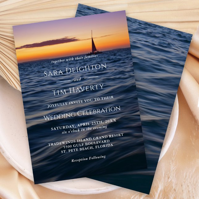 Invitation Mariage nautique contemporain Sunset Sail (A lovely choice for sunset weddings along the coast.)
