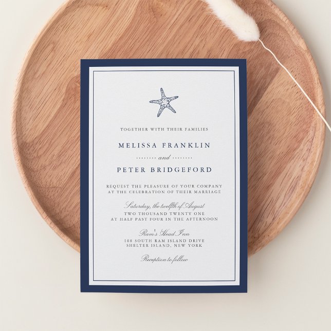 Invitation Mariage nautique de la marine bleu et blanc de la  (Créateur téléchargé)