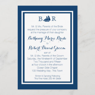 Invitation Mariage nautique de monogramme de voilier