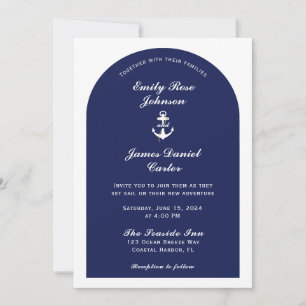 Invitation Mariage Nautique Élégant Arc Bleu Marine & Blanc
