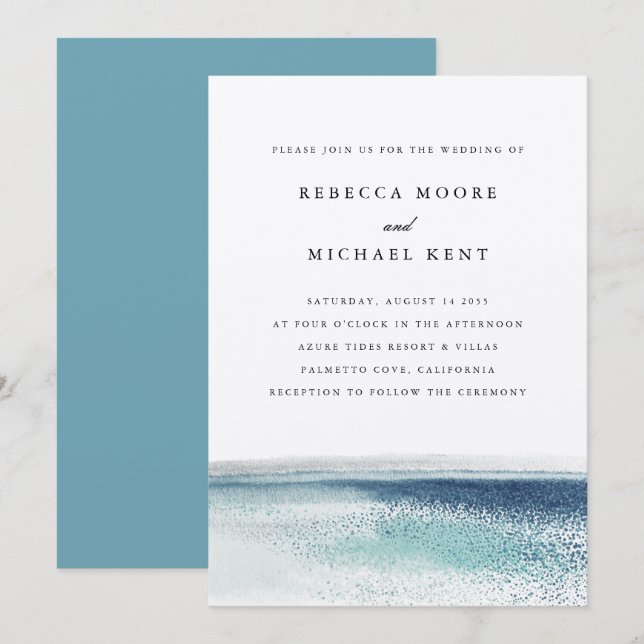 Invitation Mariage nautique moderne Blue Ocean Beach (Devant / Derrière)