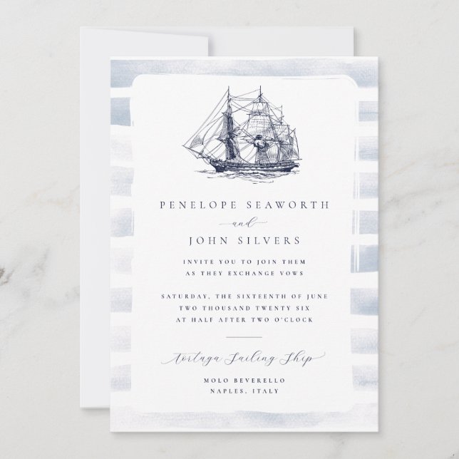 Invitation Mariage nautique rustique blanc aquarelle (Devant)